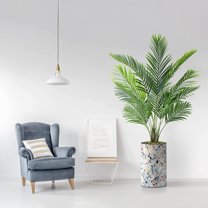 Artificial Tree in Contemporary Geometric Pattern Planter, Fake Areca Tropical Palm Silk Tree for Indoor and Outdoor Home Decoration - 57" Overall Tall (Plant Pot Plus Tree)