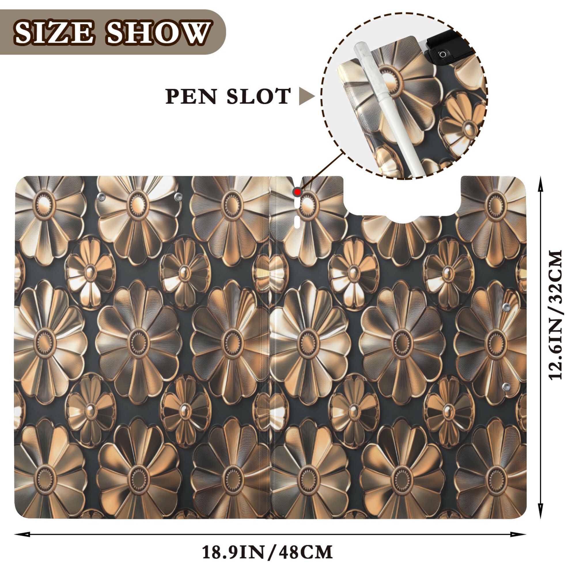 FORMRS A4 Clipboard Folder with Pen Holder Horizontal Foldable School Office Binder, Metallic Flower
