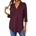 thumbnail image 3 of Women Solid Color V Neck 3/4 Sleeve Top, 3 of 9