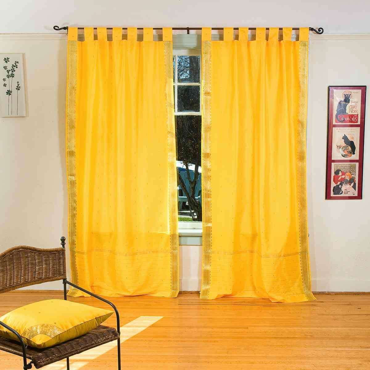 Yellow  Tab Top  Sheer Sari Curtain Panel Piece Drape 