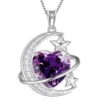 thumbnail image 1 of Juwaliy Collar de Mujer de 13 Mm Moon y Estrella Corazón Piedra de Nacimiento de Febrero Dije de Plata Esterlina 925 Amatista Morada Joyería Celestial Regalo de Cumpleaños Día de San Valentín para, 1 of 10