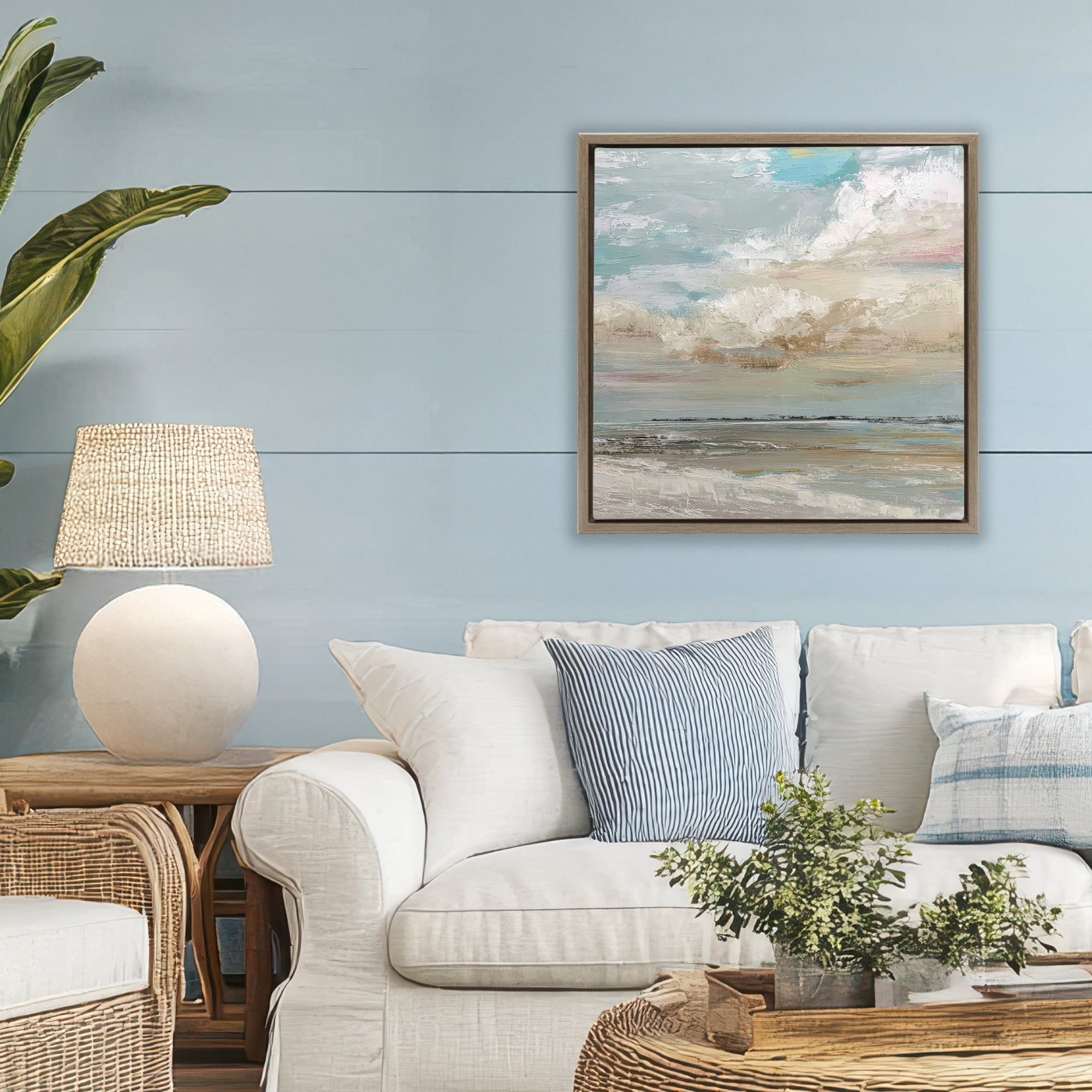 Stupell Industries Cloudy Beach Brushstrokes Brown Framed Floater Canvas Wall Art, design by Kim Curinga