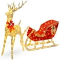 thumbnail image 3 of Best Choice Products Lighted Christmas 4ft Reindeer & Sleigh Holiday Outdoor Decor Set w/205 LED Lights, Stakes - Gold, 3 of 9