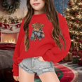 thumbnail image 2 of Byoo Little Girl's Animal Crewneck Sweatshirt Long Sleeve Plaid Scarf Highland Cow Print Pullover Outdoor Casual Top,Red, 2 of 4