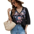 thumbnail image 3 of Higustar Embroidered Tops for Women 3/4 Sleeve V Neck Plus Size Boho Mexican Style Blouse Peasant Tops Women T Shirts Casual Tee Ladies Tunics-3XL/Black/673/H, 3 of 11