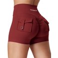 thumbnail image 1 of Pantalones cortos de entrenamiento YEOREO Scrunch con bolsillos para mujer, color burdeos, 1 of 6
