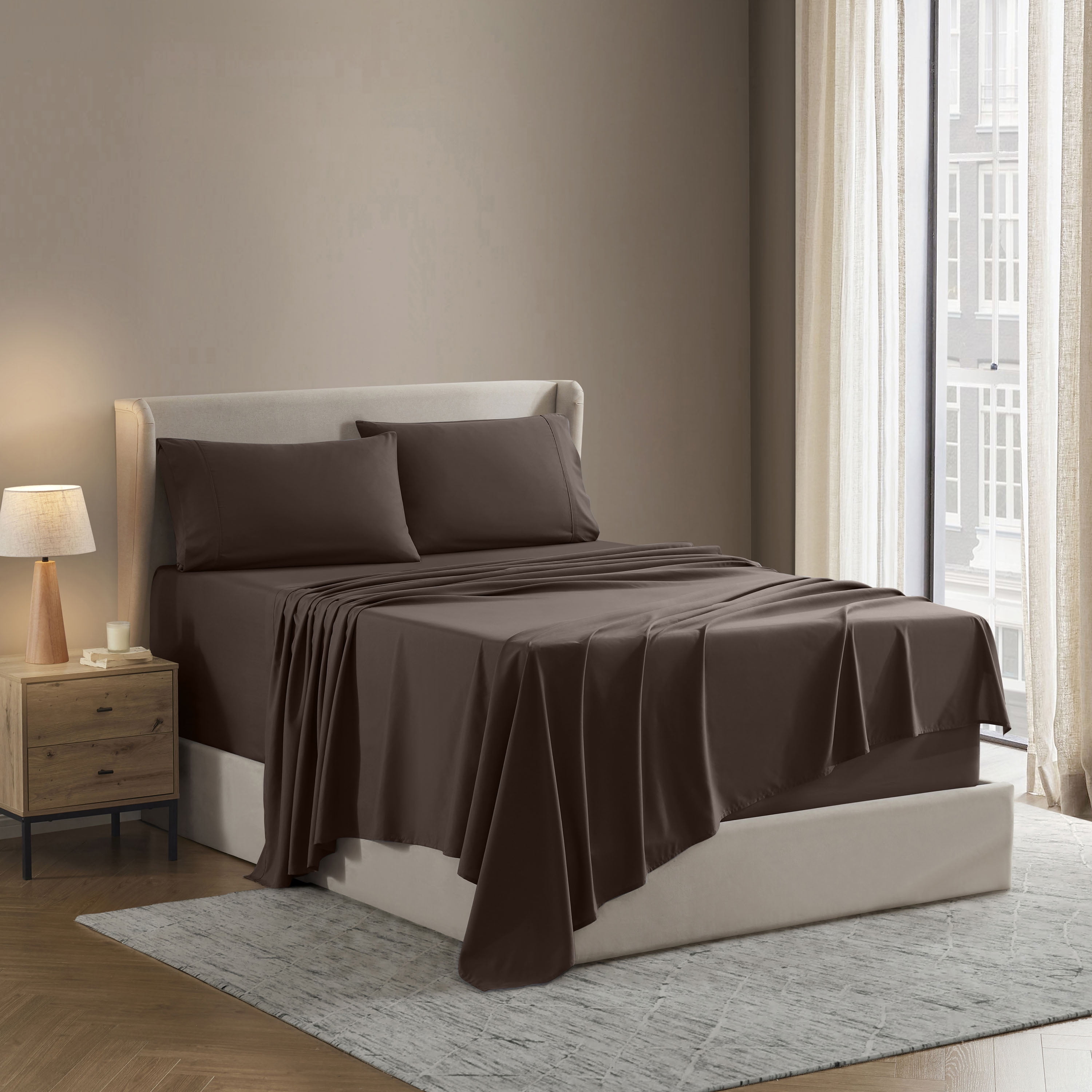 Lammaloe Twin XL Sheets Set, Hotel Style Deep Pocket 3 Piece Bed Sheets, Soft Microfiber Kids Bedding Set, Chocolate Brown