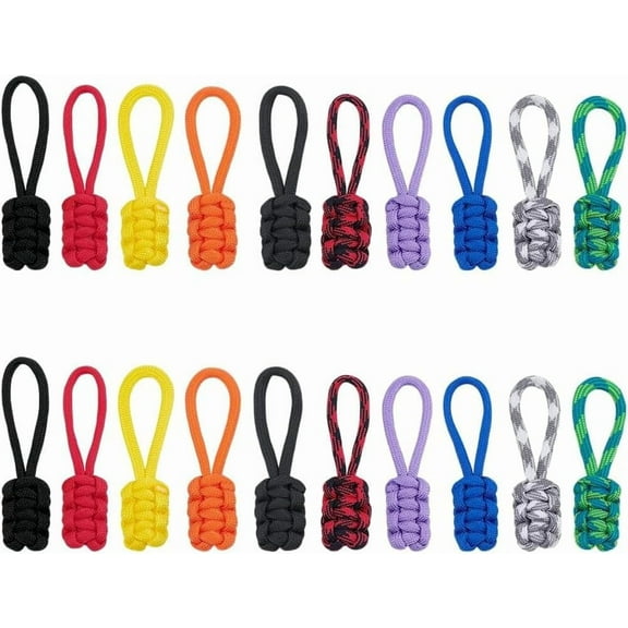 20 Pcs 10 Colors Replacement Zipper Pulls Tab Paracord Zipper Pulls Universal Zipper Repair Kit Hand Woven Zipper Pull Rope for Backpacks Tents Trolley Cases Traveling Cases Jackets