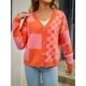 thumbnail image 4 of Cárdigan de Larga con Botones y Cuadros en Bloques de Color para Mujer, Suéteres de Punto A Cuadros, Ropa Y2K Naranja L, 4 of 10