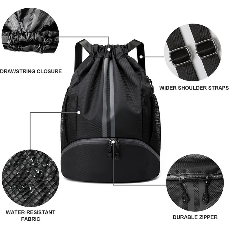 Swim Bag Sackpack, Lightweight Drawstring Backpack Training Gymsack with  Dry Wet Compartment, Waterproof Casual Bags for Gym Shopping Swimming Yoga