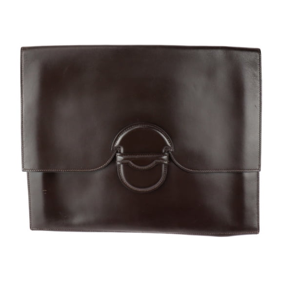 Pre-Owned HERMES Faco GM 35 Clutch Bag Box Calf Dark Brown Second Document ○O Stamp (Good)