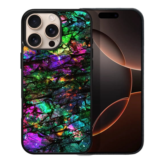 WIRESTER Shockproof Soft Rubber Cover Case for Apple iPhone 16 Pro Max 6.9" 2024, Purple Green Galaxy Marble
