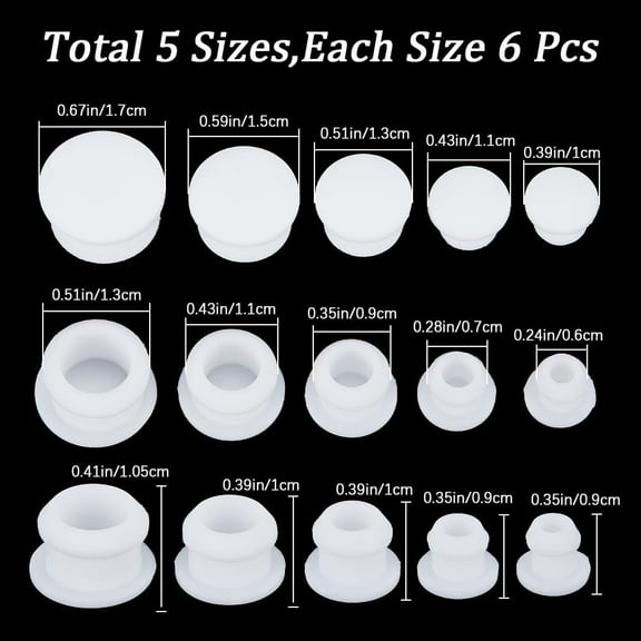 1bag 30pcs 5 style Silicone Bottle Seal Plug Reusable Replacement Bottle Stopper White 10~17x9~10.5mm Pin: 6~13mm 6pcs/style