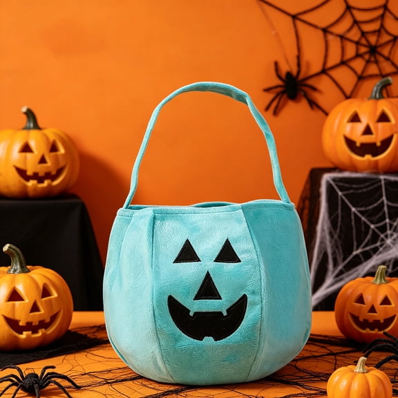 Aurorax Blue Halloween Basket,Trick or Treat Bags with Handles Pumpkin Reusable Treat Bag,Halloween Totes for Adults Teens
