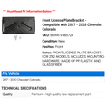 thumbnail image 2 of Front License Plate Bracket - Compatible with 2017 - 2020 Chevy Colorado 2018 2019, 2 of 2