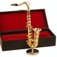 thumbnail image 4 of Dselvgvu Saxofón miniatura de cobre con soporte y estuche Mini instrumento musical miniatura casa de muñecas modelo mini saxofón alto saxofón tenor decoración del hogar (saxofón tenor 6.22 x 3.07 x 1., 4 of 5