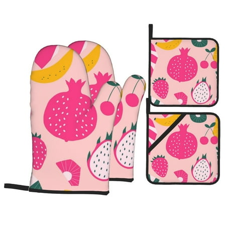

PUREYAH Oven Mitts And Pot Holders Sets Kitchen Tropical Fruit Cherry Strawberry Oven Gloves Hot Pads Heat Resistant 4 Pieces