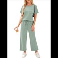 thumbnail image 2 of Traje de Dos Piezas para Mujer, para Viajes y Vacaciones, con Corta y Pantalones Anchos, Informal Verde L, 2 of 6