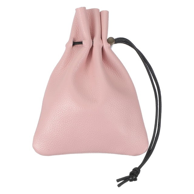 Uxcell 1 Pcs Bolsa de Cuerda, Monedero de Cuero, Billetera para Mujeres, Bolsa de Cuero para Hombres, Para Joyería, Llaves, Almacenamiento de Monedas (Rosa)