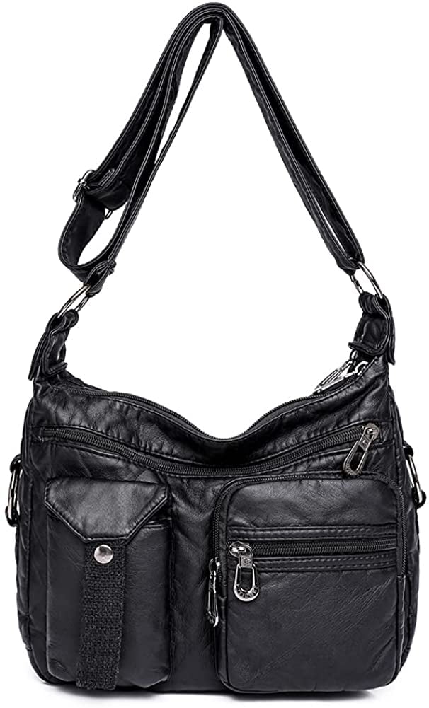 Soft Leather Crossbody Purse for Women Pocketbooks Waterproof Shoulder Bag Ladies Multi Pocket Crossbody Bag