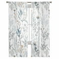 thumbnail image 2 of Blue Flower Semi Sheer Curtains 63 Inch Length 2 Panels Set, Watercolor Floral Leaves Spring Botanical Sheer Kitchen Curtain Privacy Voile Window Curtain for Living Room Bedroom Rod Pocket Drapes, 2 of 7