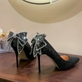 thumbnail image 7 of YYYTop Heels for Women, Pointed Toe High Heels for Women Pointed Slim Heel Wedding with Crystal Bow High-End Sequin Bridesmaid Shoes Slingback Heels for Women On Clearance, 7 of 7
