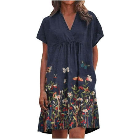 

Ziloco Short Sleeve V-Neck Dress Maternity Dress Women Casual Summer Dresses For Women Party Tunic Swing Casual V Neck Solid Woman Dresses With Pockets