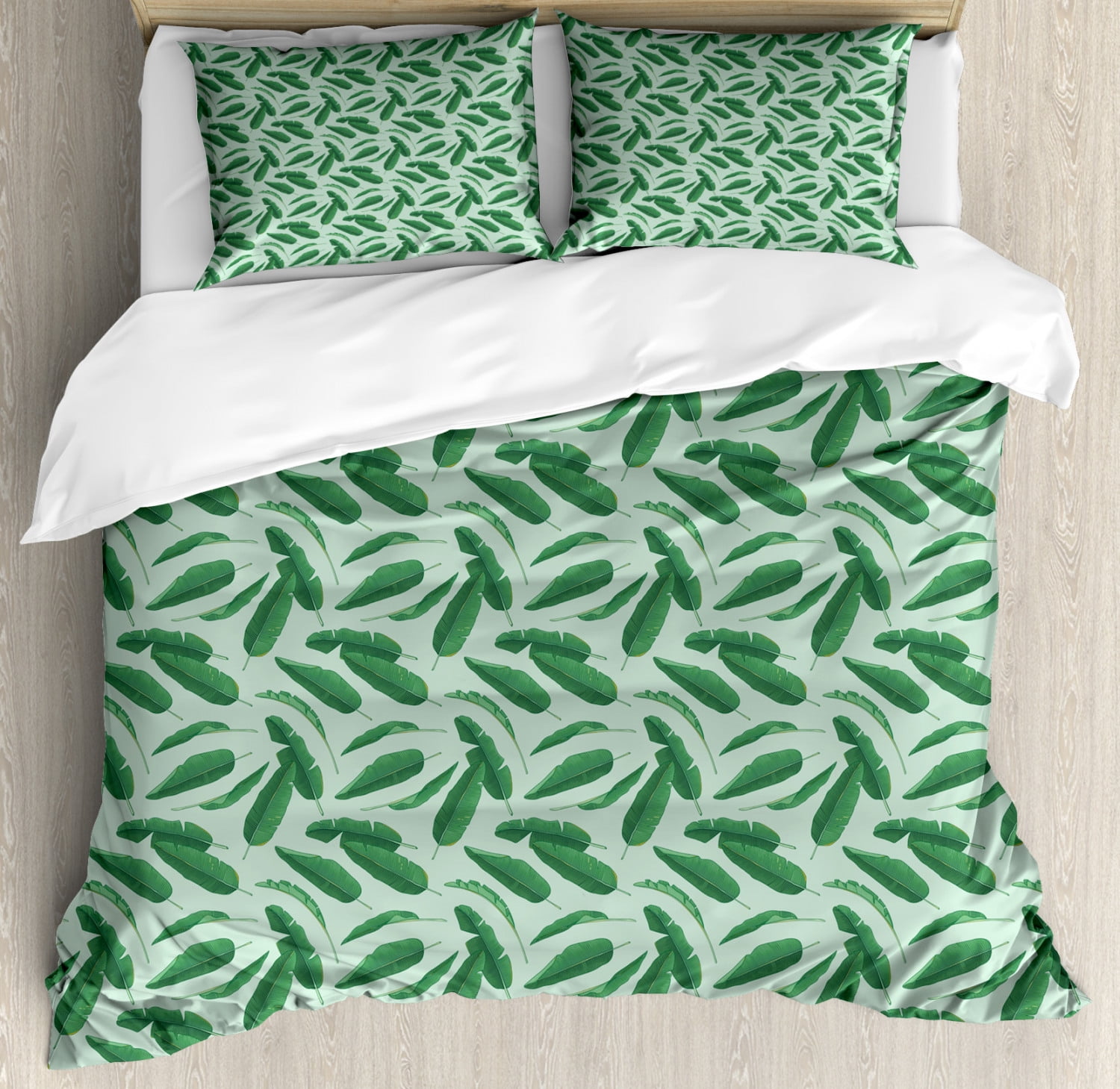 Banana Leaf King Size Duvet Cover Set, Jungle Rainforest Nature Theme