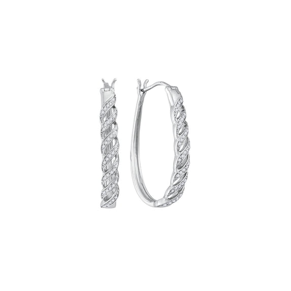 FB Jewels 10kt White Gold Womens Round Diamond Oblong Hoop Earrings 1/5 Cttw