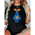 thumbnail image 1 of Christmas Elk & Star Print Short Sleeve Crew Neck T-shirt, Casual Sports Short Sleeve Crew Neck Summer Top, Women's Clothing, Pattern Print, Fashion Trend, 1 of 5