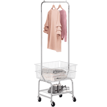 Yaheetech 3-Tier Rolling Laundry Cart w/Basket with Container Basket and Bottom Shelf, Silver