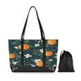 thumbnail image 7 of FORMRS Canvas Laptop Tote Bag for Women with 15.6" Computer Compartments Shoulder Handbag, Green Floral Oranges, 7 of 7