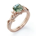 thumbnail image 4 of JeenMata Pave Design 1.75 Carat Cushion Cut Natural Druzy Moss Green Agate and Moissanite Vine Leaf Bridal Ring Set in 18K Rose Gold Plating over Silver, 4 of 10