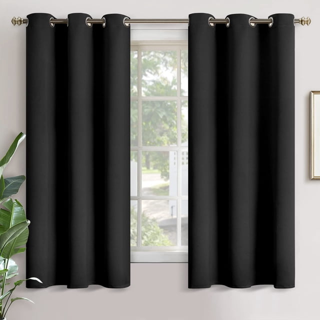 Youngstex Cortinas Opacas Negras De 63 Pulgadas De Largo, Juego De 2 Paneles – Oscurecimiento De La Habitación Con Aislamiento Térmico, Cortinas Negras Para Ventana Para Dormitorio, Sala De Estar, 2 P