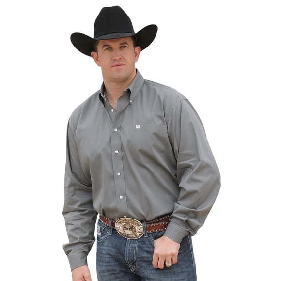 Camisa Cinch de Corte Clásico Manga Larga Gris Talla Media