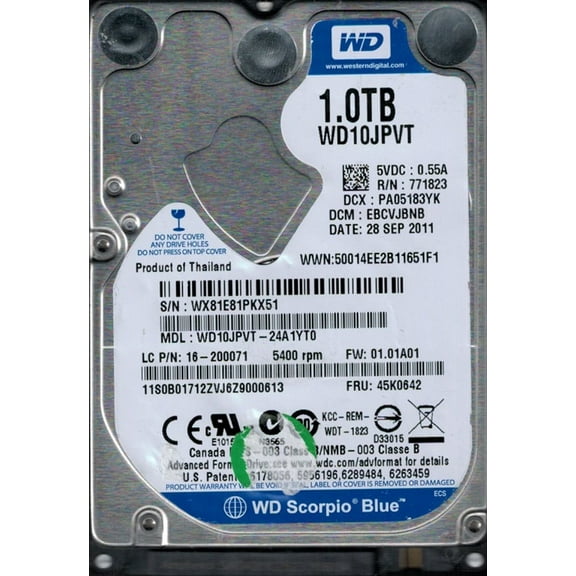 WD10JPVT-24A1YT0 DCM: EBCVJBNB WX81E Western Digital 1TB