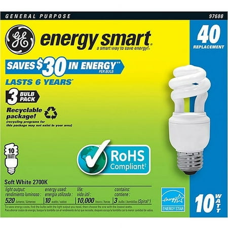 GE CFL 10wt Soft-White Spiral - 12 bulbs