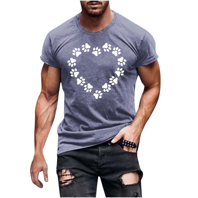 FAIWAD Men Summer Tops Short Sleeve Round Neck Printed T-Shirts Slim Stretch Workout Tops