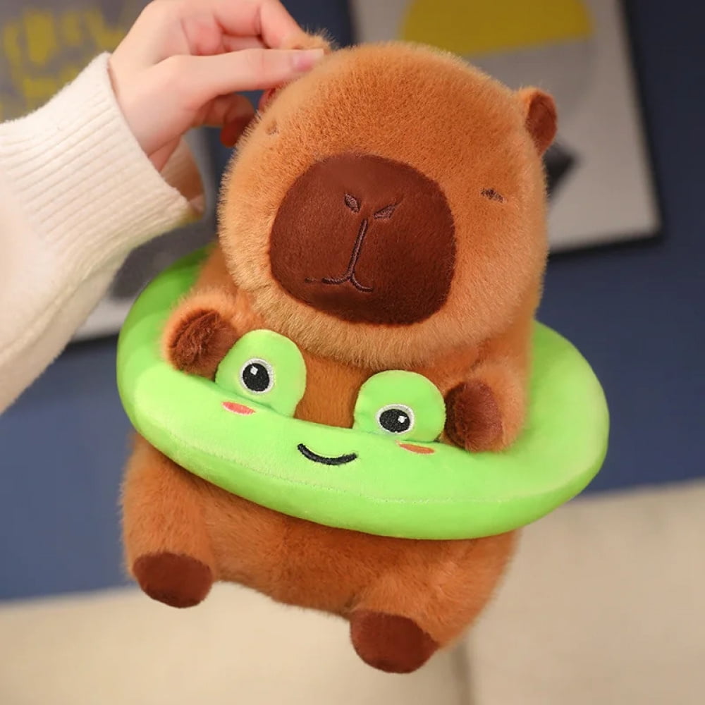 22cm Kawaii Capybara Plush Toys Lovely Hamburger Capybara Pillow Cute Capybara with Swim Rings Stuffed Kawaii Toy Creative Gifts