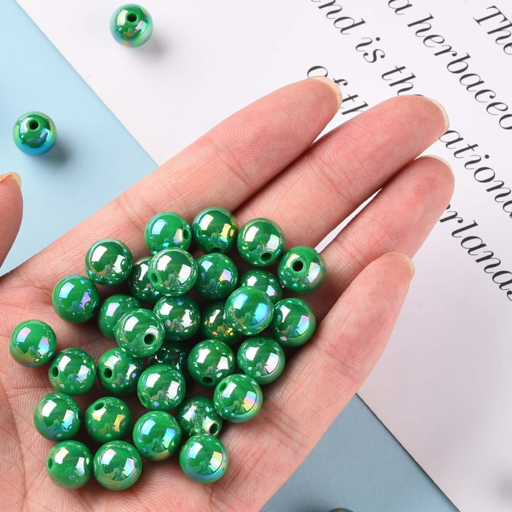 500gs Opaque Acrylic Beads AB color Plated Round Green 10x9mm Hole: 2mm about 940pcs/500g