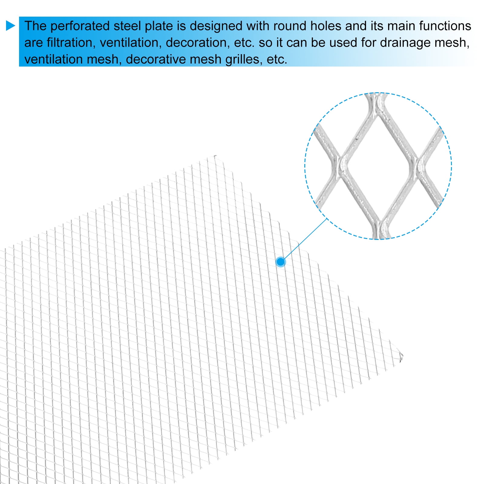 Uxcell 9.8"L x 13"W Perforated Metal Sheets, 1Pcs 19Ga 7x12mm Rhombus Hole Aluminum Mesh Expanded Perforated Plate for Ventilation Filtration Dryer Vent Grill Guard Screen, Silver Tone