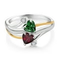 thumbnail image 2 of Gem Stone King 925 Silver and 10K Yellow Gold Green Nano Emerald Red Rhodolite Garnet 2 Heart Promise Couple Engagement Mother Lab Grown Diamond Ring (1.07 Cttw, Gemstone Birthstone, Size 8), 2 of 3