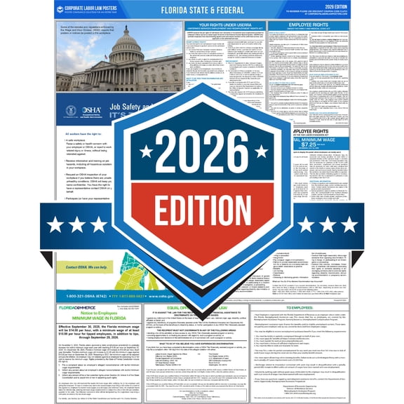 Corporate Labor Law Posters :: 2026 Florida State & Federal Labor Law Posters - All in one [Plain Paper-English]