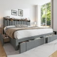 thumbnail image 4 of EnHomee King Bed Frame with 4 Drawers & 2-Tier Storage Shelf Upholstered Bed Frame with Headboard Bed Frame with Storage, Gray, 4 of 10