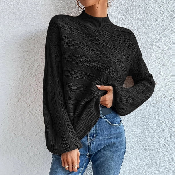 Suéter de cuello alto redondo suelto de color sólido europeo y americano de otoño e invierno para mujer