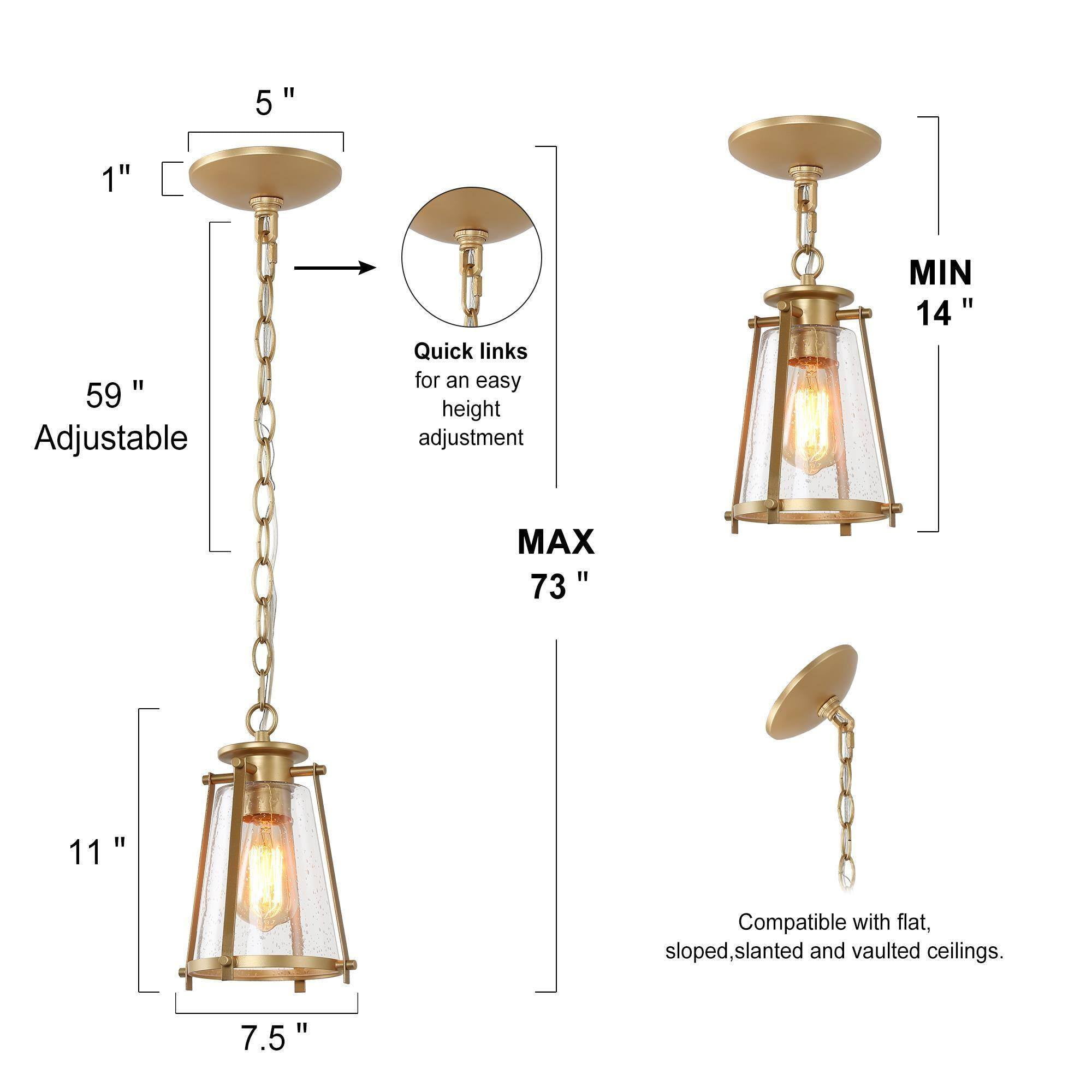 LNC 1-Light Matte Gold Cone Mini Pendant with Clear Seeded Glass for Kitchen or Bar