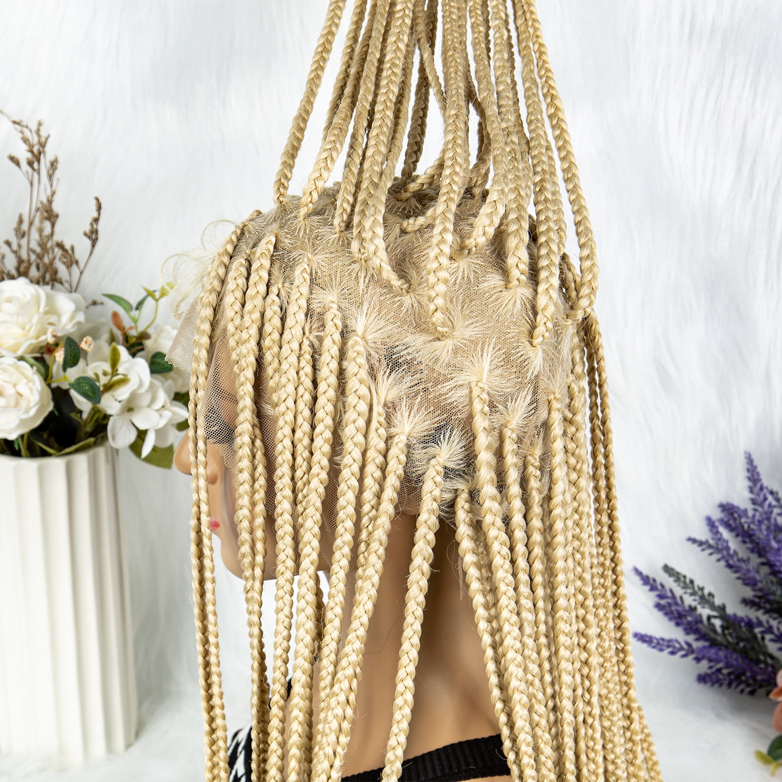 613 Color Braided Wigs for Black Women Transparent HD Full Lace Knotless Box Braided Wigs Cornrow Braids Synthetic Lace Front Braided Wigs with Baby Hair Handmade Faux Locs Wig Braided Wigs 36 inches
