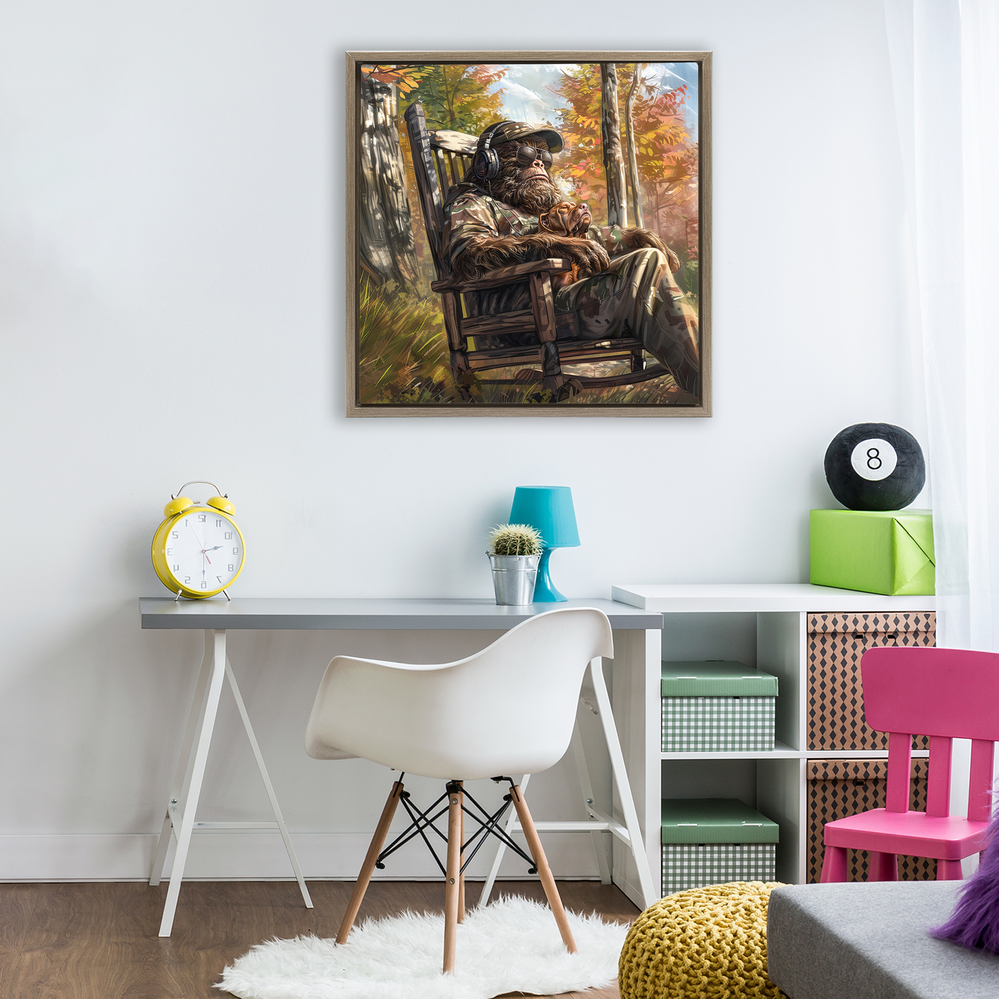 Mythical Creature with Headphones Brown Framed Floater Canvas Wall Art, design by Jim Baldwin
