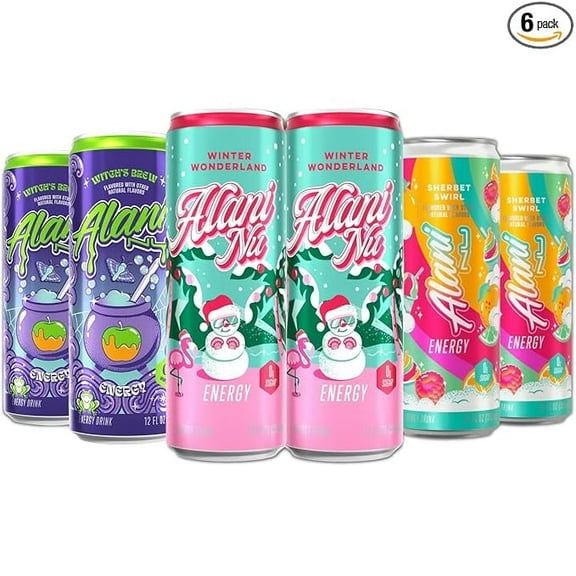 New Alani Energy Drinks Witches Brew, Winter Wonderland, Sherbet Swirl Variety Pack Sugar-Free, Low-Calorie, Energy Boost Drink 12 fl oz (Pack of 6) Repackaged By * Repackaged By PickNGo Market*