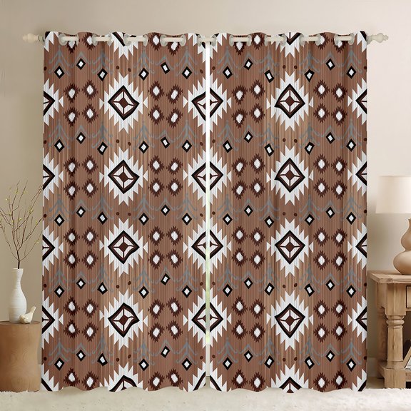 Manfei Hippie Geometric Aztec Black Out Curtains, Tribal Western Bohemian Curtains Pack of 2 (42x63 Each), Mandala Theme Bedroom Curtains, Curtains and Drapes Bedroom Decor